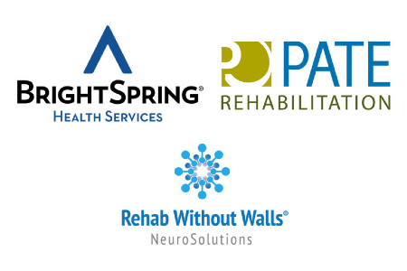BrightSpring Health Services, Pate Rehabilitation and Rehab Without Walls logos.