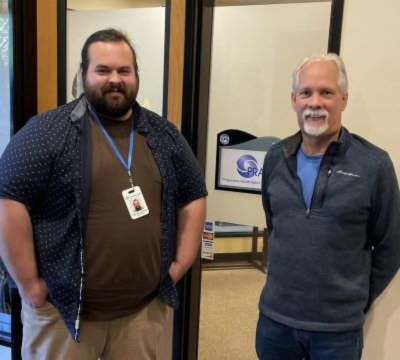 Colin with his speech therapist, Geoff.